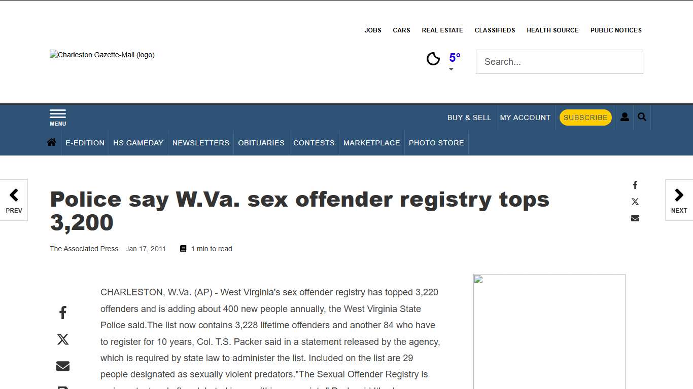 Police say W.Va. sex offender registry tops 3,200 | wvgazettemail.com