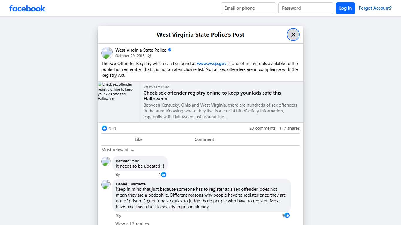 The Sex Offender Registry... - West Virginia State Police Facebook